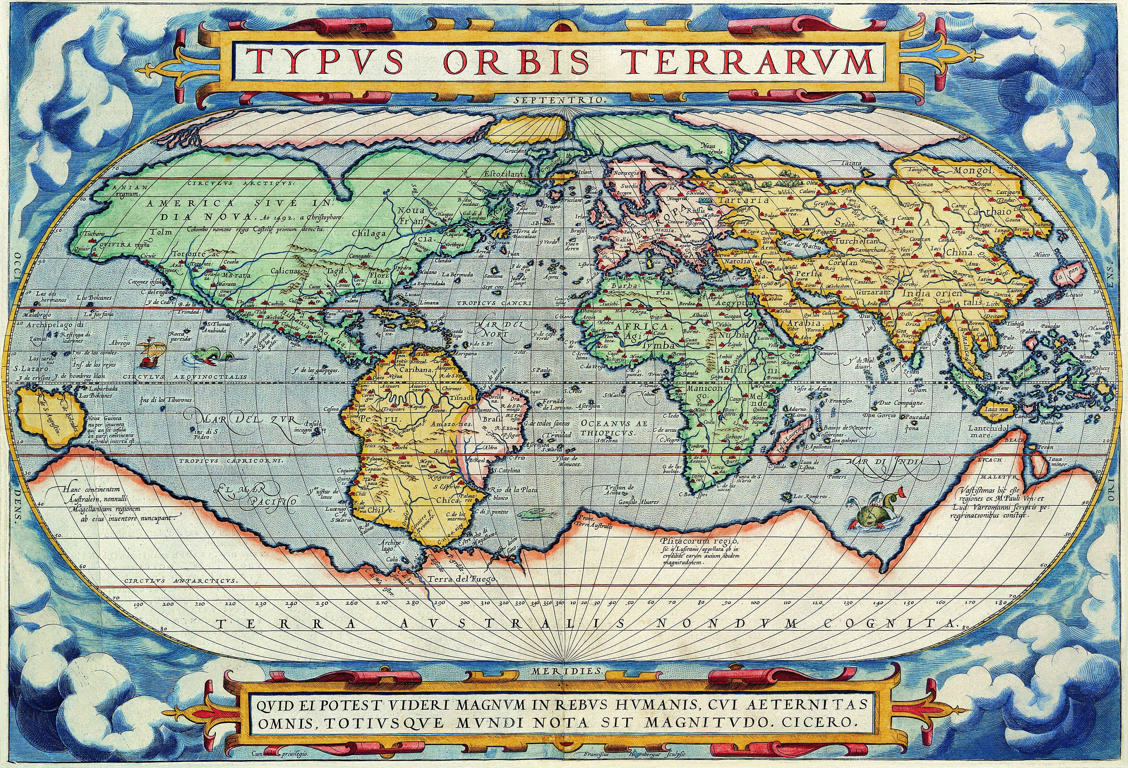 Antique Maps of the World Map of the World Abraham Ortelius c 1570