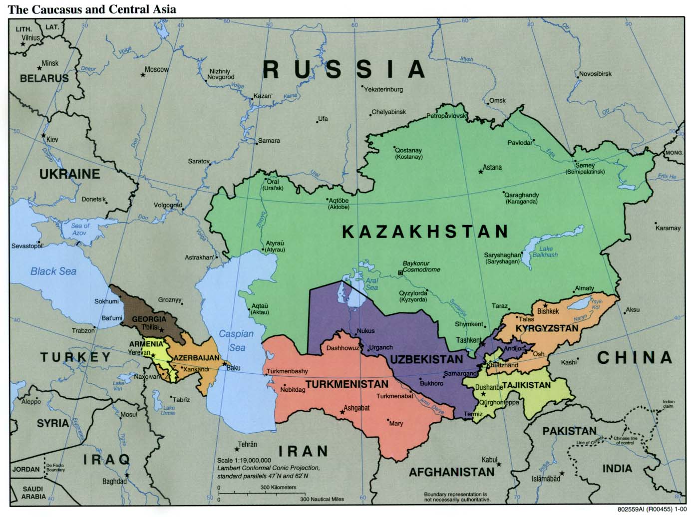 The Caucasus and Central Asia Political Map 2000