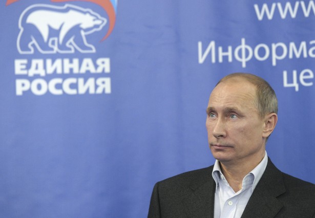 Russian PM Putin during a news conference at the headquarters of the United Russia party after voting closed in parliamentary elections in Moscow
