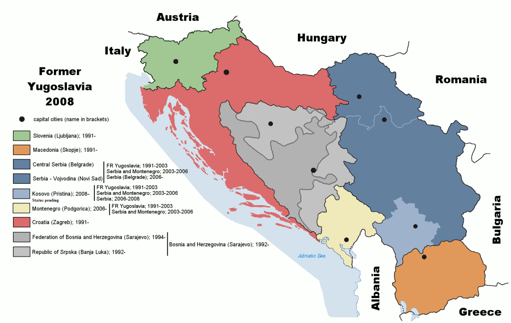 Mapa bývalé Jugoslávie 2008